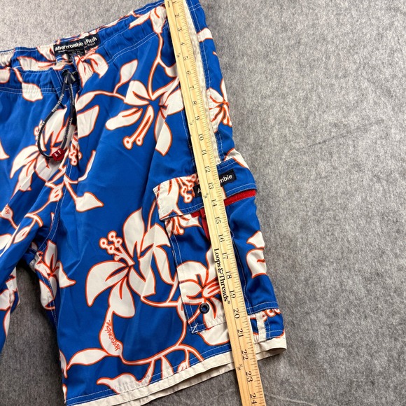 Abercrombie & Fitch Mens Blue Floral Cargo Board Shorts Size L Swim Vintage - Picture 11 of 14
